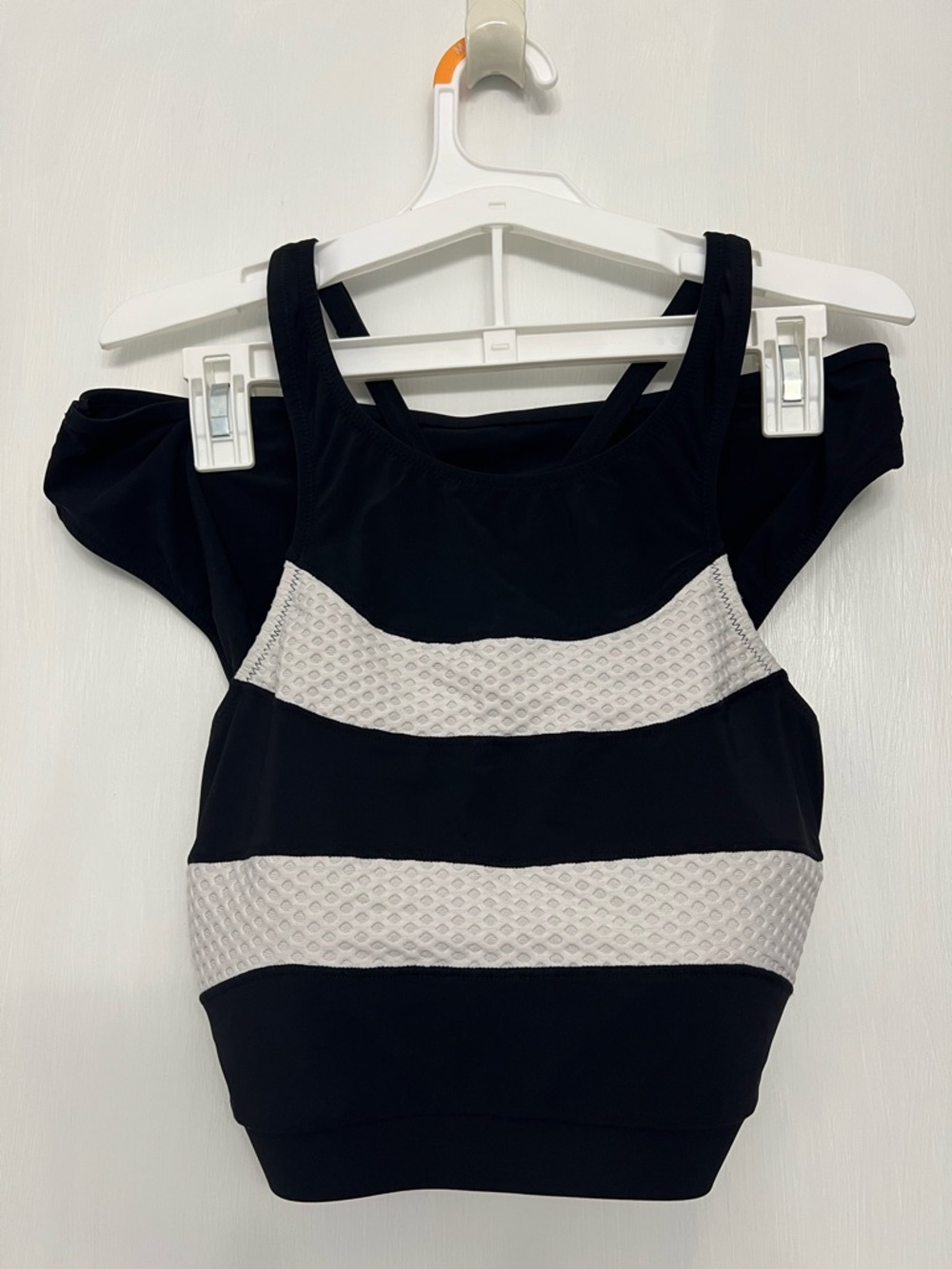 Profile By Gottex Black and White Striped Swim High Neck Top/ Swim Bottom Set